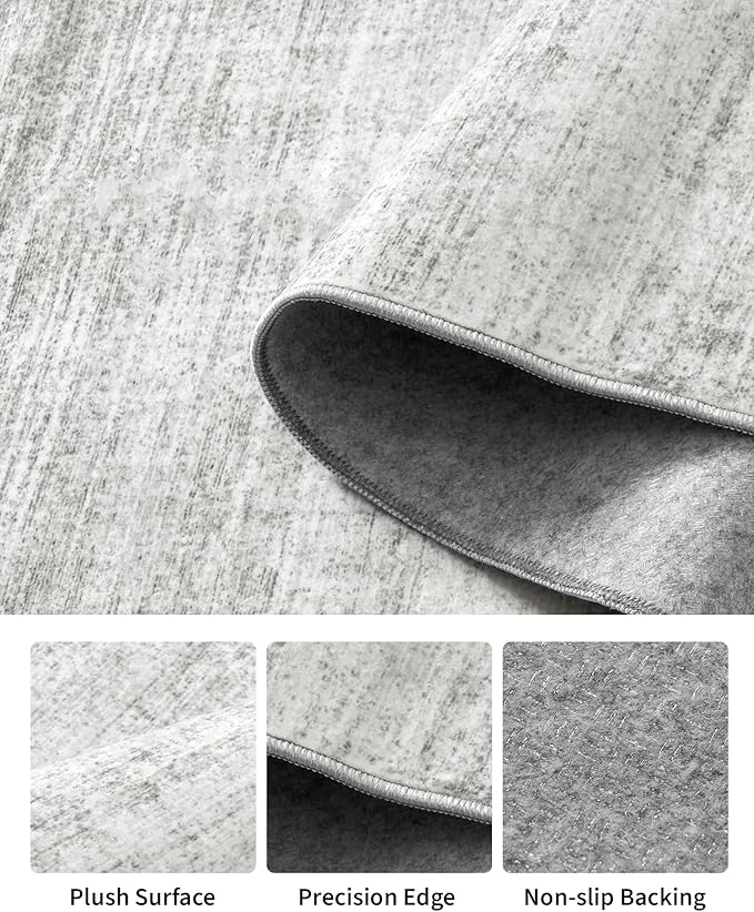 Art&Tuft Non-Slip Runner Rug - 2x12 Runner Rug Washable Low-Pile Rugs Runners, Soft Distressed Carpet Runner for Bedroom Bathroom Kitchen Laundry Living Room, Grey
