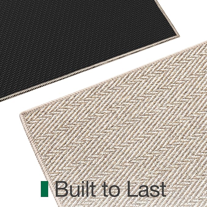 LUMI Ultra Thin Indoor Door Mat for Entrance 32"x48", Non Slip Entryway Mat, Low Profile Doormat, Unique Herringbone Design Carpet for Inside, Patio, Porch, Beige