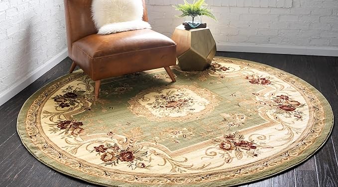 Unique Loom Versailles Collection Area Rug - Henry (5' 3" Round Green/Cream)