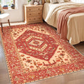 SERISSA Area Rug 3x5 Boho Rugs for Bedroom, Washable Non-Slip Living Room Rug, Ultra Soft Print Distressed Vintage Red Beige Rug Low-Pile Throw Carpet for Entry Kitchen Bedroom Nursery Dorm Decor