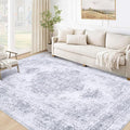 Area Rug 5x7 Living Room Rug, Machine Washable Vintage Distressed Medallion Rug Non-Slip Soft Low Pile Large Indoor Rugs for Bedroom Kitchen Dining Room Office(LightGrey,5'x7')