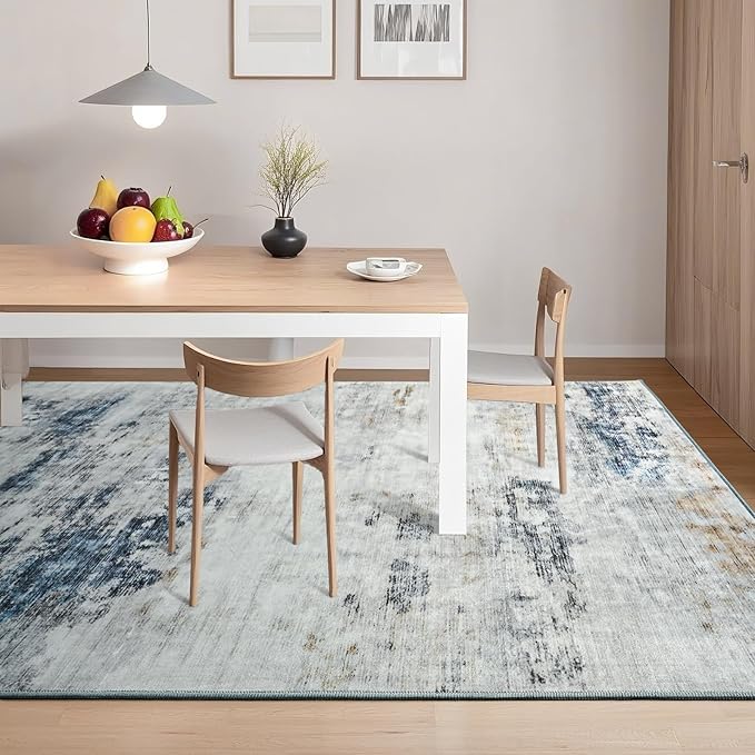 Toneed Abstract Area Rug 8x10 Modern Washable Rug Soft Non Slip Rug Low Pile for Bedroom Living Room Dining Room Blue/White