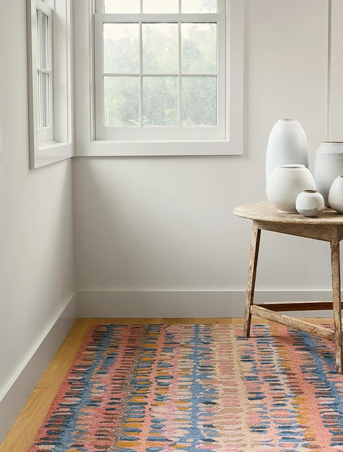 Dash and Albert Paint Chip Wool Area Rug - 5' x 8' Coral Graphic Hand Micro Hooked Accent Rug - Durable, High Traffic Areas Hallway, Living Room, Stairs