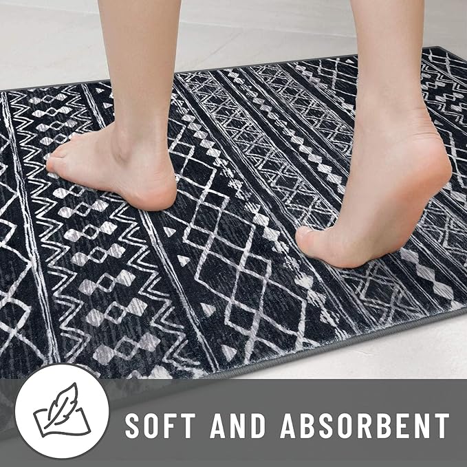 KUTA Bedroom Boho Rug 4x6 Black, Moroccan Washable Area Rugs Non Slip, Ultra Soft Print Distressed Geometric Low-Pile Entry Throw Carpet for Bedroom Nursery Dorm Kitchen Decor