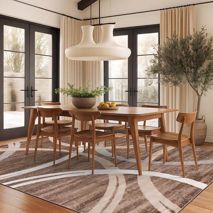 Rugshop Modern Wavy Circles Design Area Rug, Fade-Resistant Carpet for Living Room, Bedroom, or Dining Room, Grand Room,Open Spaces Brown, 12' x 15'
