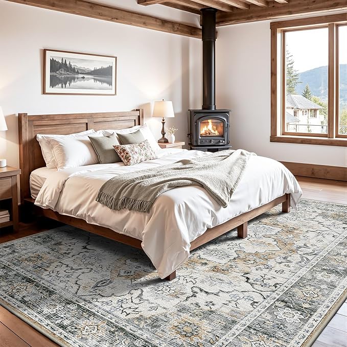 LUMI Washable Area Rug 8x10 for Living Room, Ultra Soft Stain Resistant Carpet with Non Slip Rubber Backing, Non-Shedding Low Pile Rugs for Bedroom, Dining Room, Indoor, Office