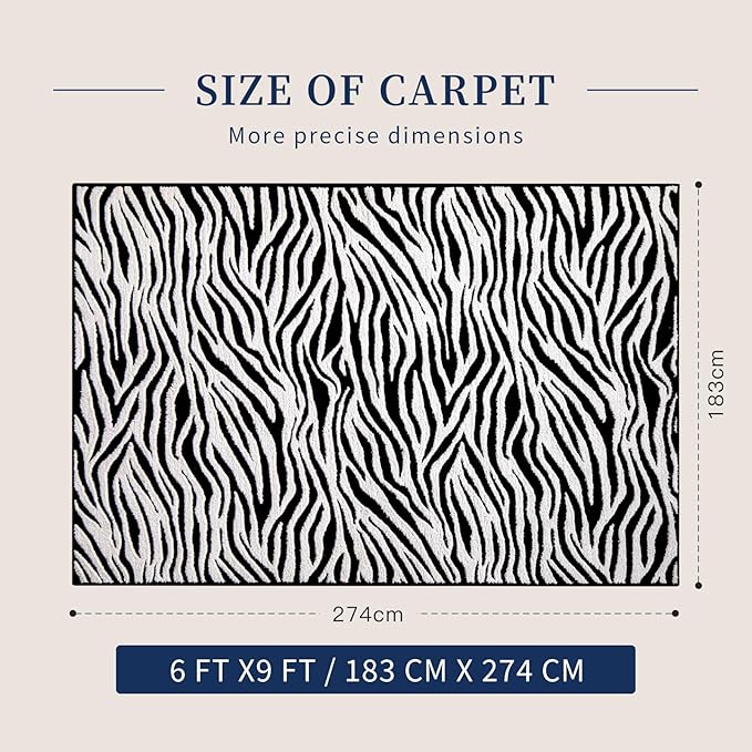 YIHOUSE 6×9 Ft Area Rugs, Black and White Modern Abstract Rug, Washable Plush Soft Zebra Print Carpet, Non-Slip Non-Shedding Rug for Living Room, Bedroom, Dining Room, Home Office Decor