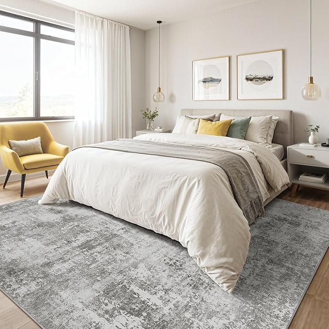 10x14 Area Rugs Living Room: Washable Large Abstract Neutral Modern Soft Rug Stain Resistant Indoor Floor Non-Slip Accent Carpet for Bedroom Nursery Playroom Office Dining Room Home Decor- Greige