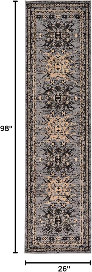 Unique Loom Taftan Collection Border Geometric Tribal Inspired Design Area Rug (2' 2 x 8' 2 Runner, Gray/ Black)