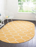 Rugs.com Lattice Frieze Collection Rug – 8' x 10' Oval Yellow Medium Rug Perfect for Living Rooms, Large Dining Rooms, Open Floorplans
