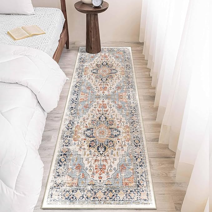 Enkor Runner Rug for Hallway, 2x6 Washable Soft Non Slip Floor Rugs for Kitchen, Modern Mat for Living Room Bedroom Entryway Orange & Black
