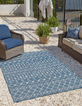 Unique Loom Outdoor Trellis Collection Area Rug - Tribal Trellis (5' 3" x 7' 1" Rectangle Blue/Ivory)