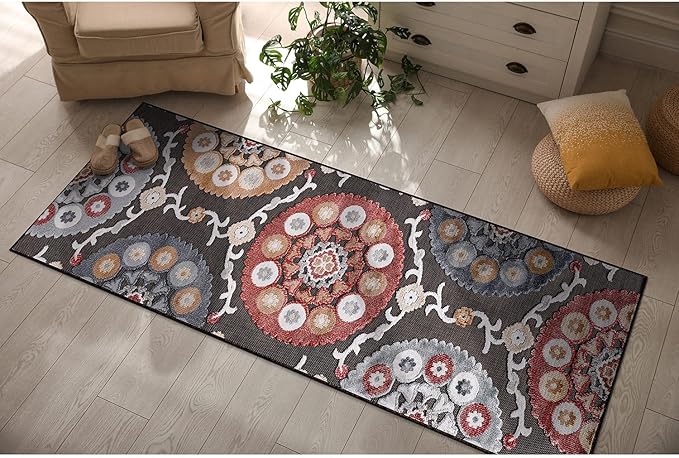 CAMILSON Runner Outdoor Rugs Oriental Retro Traditional Floral Medallion Area Rug 2x10 Non-Shedding Stain Resistant Indoor Carpet for Bathroom Hallway Kitchen Office (2 x 10 / Brown)