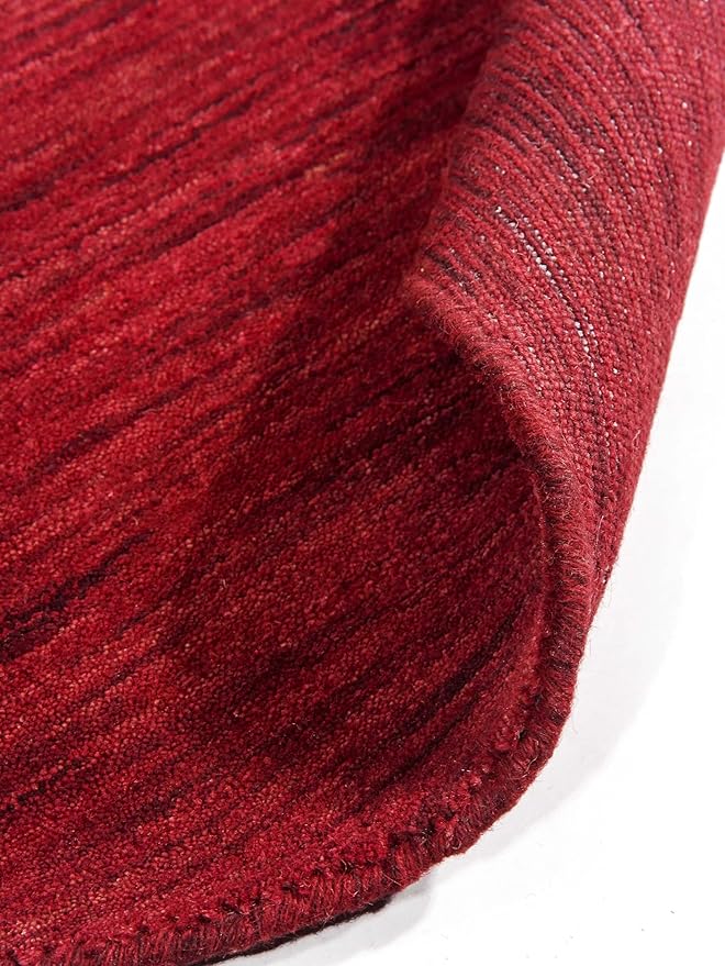 Hand Knotted Loom Wool ECO-Friendly Area Rugs - 8'x8', Round, Dark Red Color, Solid Plain Design, High Pile Thick Handmade Anti Skid Area Rugs for Living Room, Bed Room (L00111)