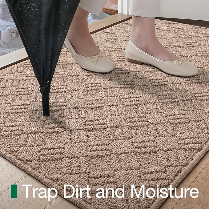 LUMI Indoor Door Mat, Absorbent Non-Slip Thin Doormat, Washable Door Mats, Woven Pattern Inside Floor Mat, Ideal for Entryway, Front Door, Home Decor, 24"x36", Woven Taupe
