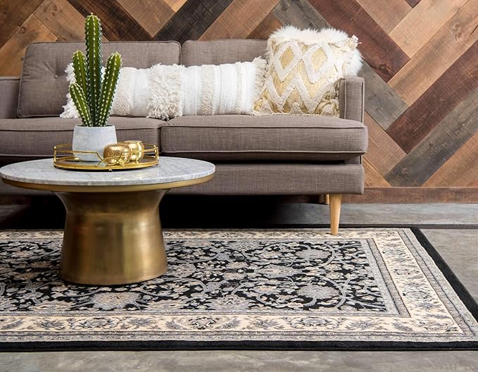Unique Loom Sialk Hill Collection Area Rug - Washington (7' 1" x 10' Rectangle Black/Gray)