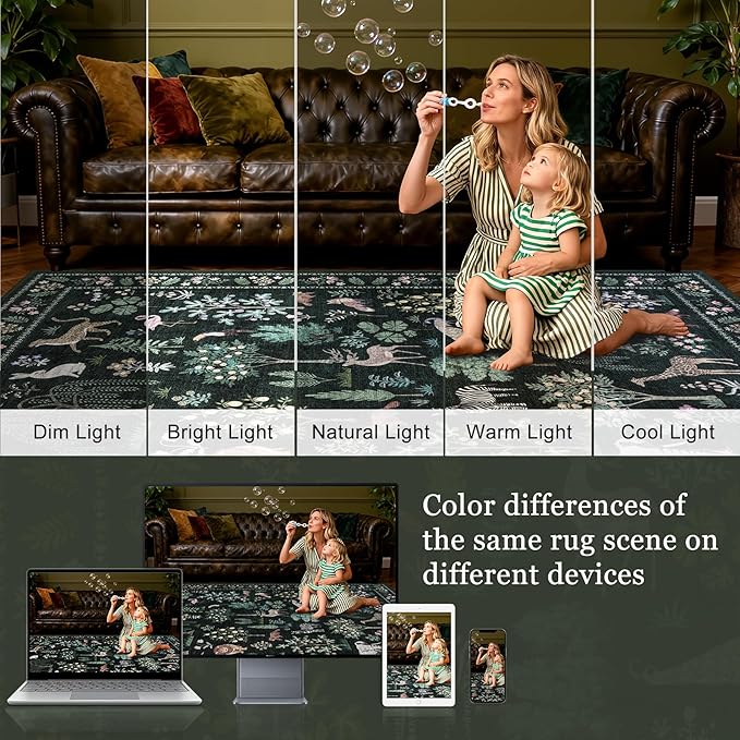 5x7 Area Rugs Living Room Rug: Vintage Washable Rug Floral Soft Carpet Indoor Floor Non-Slip Boho Stain Resistant Large Carpets for Bedroom Kids Nursery Dining Room Farmhouse Home Office Green
