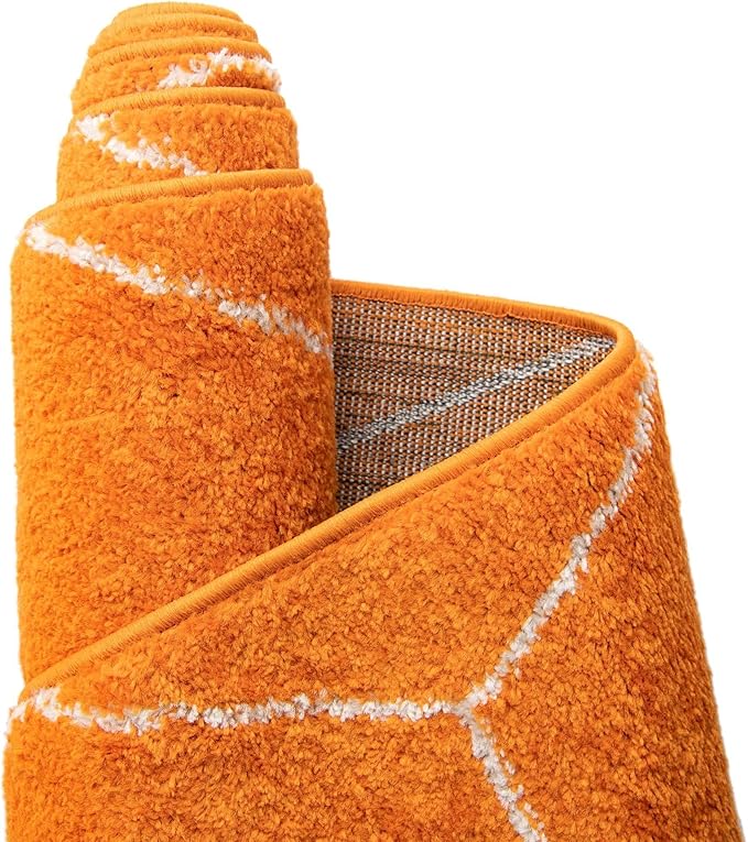 Unique Loom Trellis Frieze Collection Area Rug - Geometric (4' 1" Round, Orange/ Ivory)