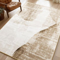 Phantoscope Washable Area Rug 5'x7' Non-Slip, Modern Neutral Boho Rugs for Living Room, Bedroom, Dining Room, Distressed Geometric Dune Pattern, Low-Pile Foldable Floor Carpet, Linen Beige/Taupe