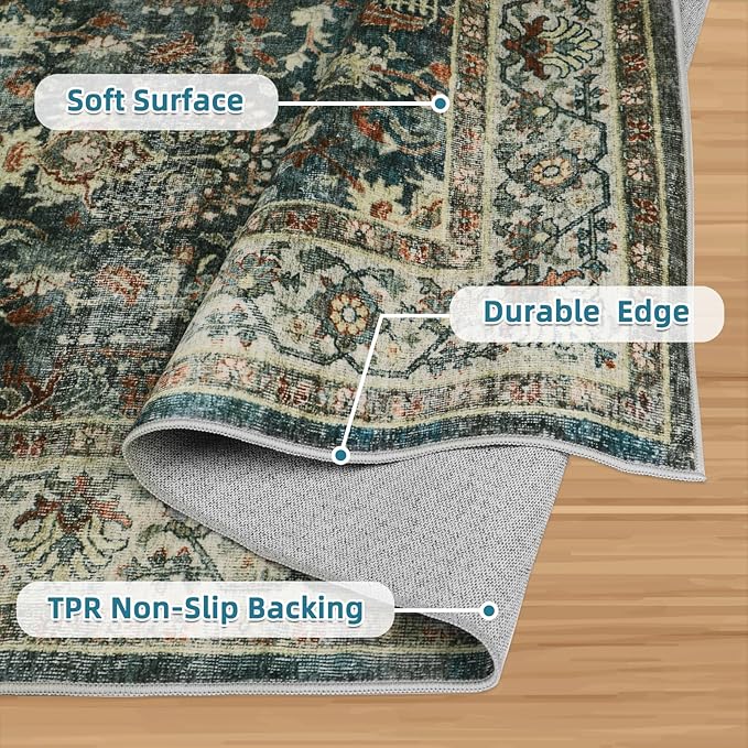 Dripex Runner Rug-2x8 Washable Distressed Hallway Runner Oriental Medallion Carpet Runner Non-Slip Stain-Resistant Kitchen Mat Foldable Thin Accent Rug for Entrance Living Room Bedroom
