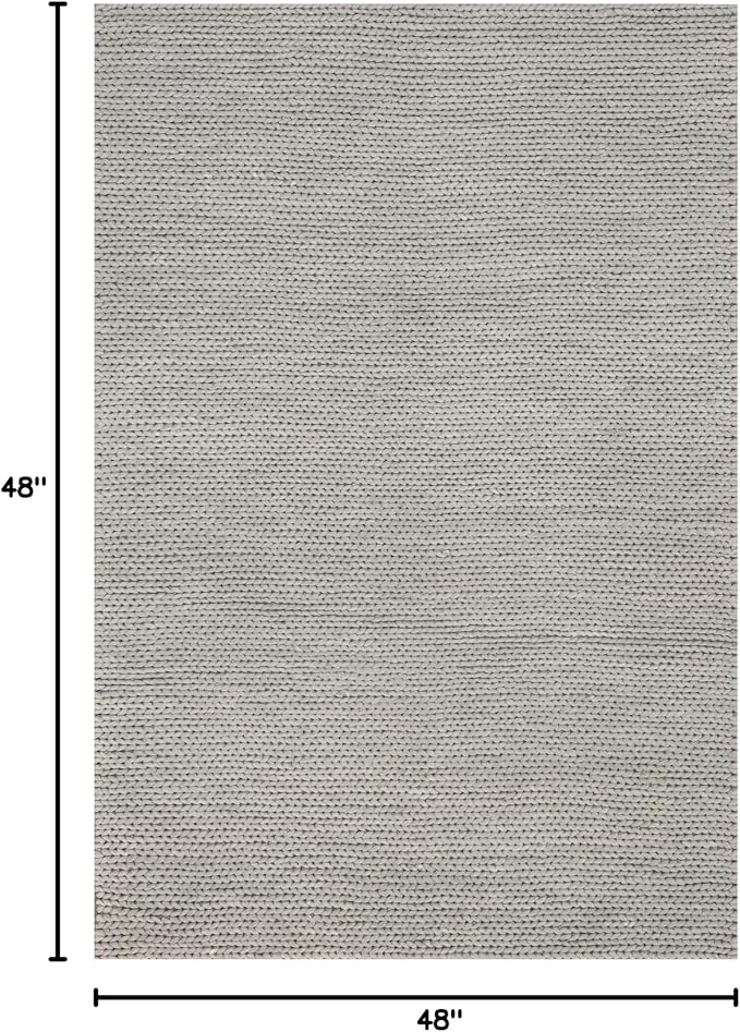 nuLOOM 4 Square Penelope Wool Braided Handmade Area Rug, Light Grey, Solid Rustic Farmhouse Style, For Bedroom, Living Room, Hallway, Entryway