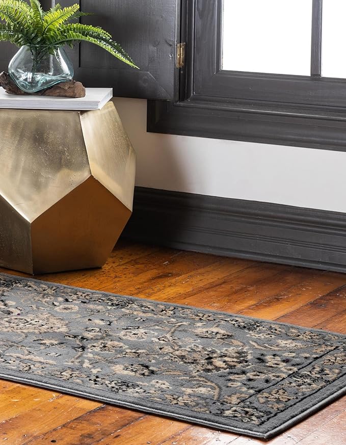 Rugs.com Yasmin Collection Rug – 10 Ft Runner Gray Medium Rug Perfect for Hallways, Entryways