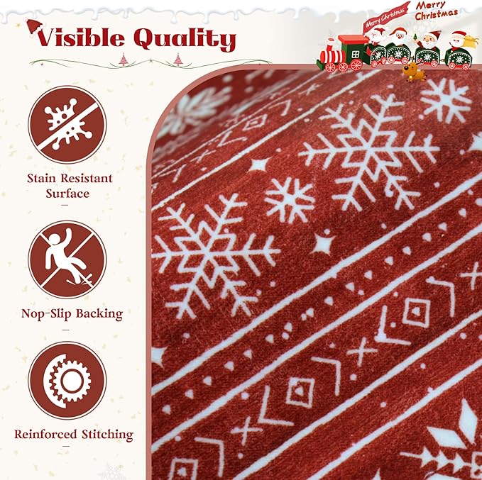 Christmas Rug 6x9 Washable Rugs, Boho Christmas Tree Snowflake Rug Non-Slip Soft Low Pile Non Shedding Indoor Holiday Decor Carpet for Living Room Bedroom Dining Room Home Office (Xmas Red, 6'x9')