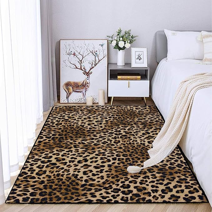 Leopard Rug 3x5 Sexy Modern Print Small Area Rug Washable Kitchen Rugs Non-Slip Carpet for Dining Room,Dormitory Decoration