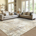 Washable Area Rugs 9'x12' Non-Slip Modern Abstract Soft for Living Room Entryway Bedroom Nursery, Print Pattern, Neutral Brown Gray