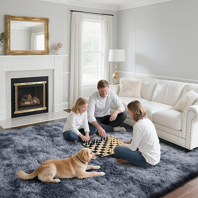 Fluffy Rug Shaggy Area Rug, Mottling Dark Grey 5x8 Area Rugs for Bedroom, Small Bedside Rug, Soft Fluffy Shaggy Entryway Throw Rugs for Living Room Bedroom Kids Room Home Decor