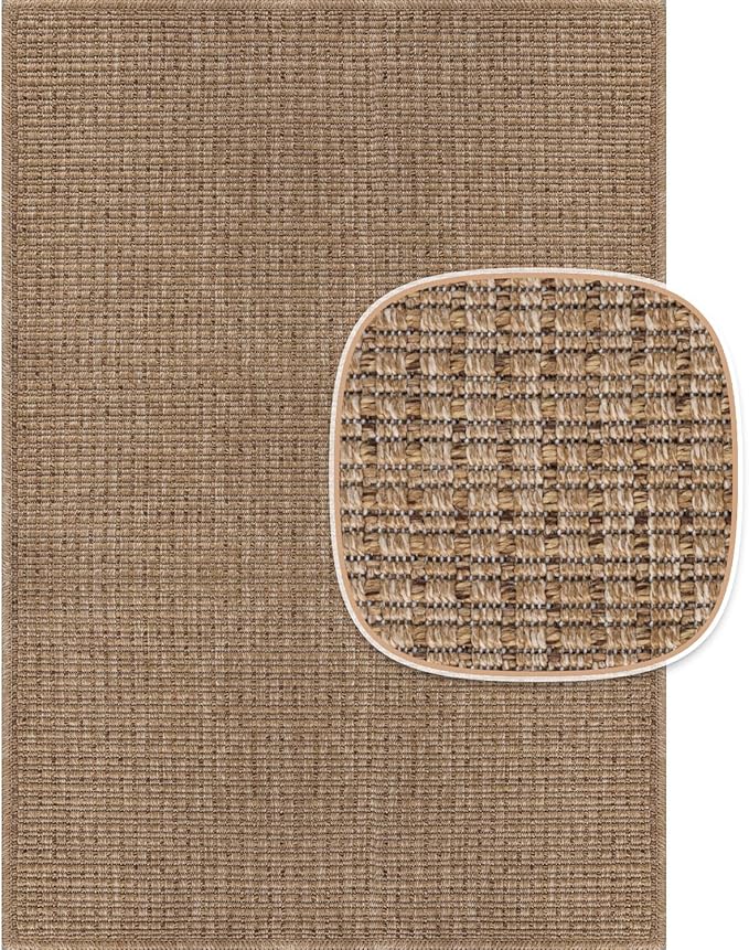 Beverly Rug Easy Jute Natural Rug 6x9 Solid Washable Durable Outdoor Indoor Area Rugs for Living Dining Room Patio Office Stain Resistant Non Shedding Casual Indoor Outside Carpet (6 x 9 Natural)