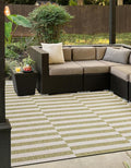 Unique Loom Outdoor Striped Collection Area Rug - Striped (12' Square Green/Ivory)