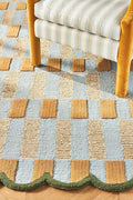 Hand-Tufted Wool Rug with Scalloped Edges, Light Blue Plaid Pattern, Cozy Soft Area Rug for Living Room, Bedroom, and Nursery, Handmade Modern Accent Rug (Blue, 12X15 FEET)
