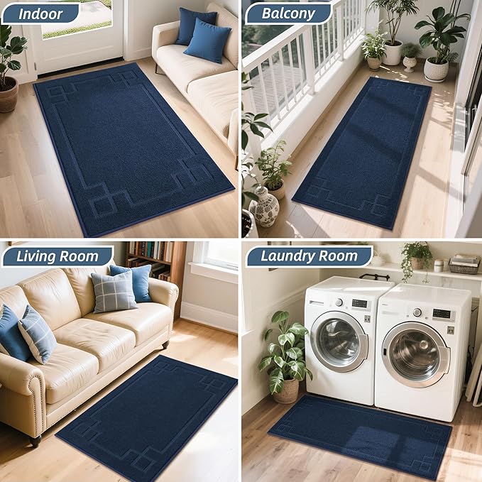 BEQHAUSE Door Mat 36" x 60", Non-Slip Door Mats Indoor Entryway Rugs Washable Low-Profile Absorbent and Stain Resist Floor Mats, Dog Door Mat for Front Back Door, Muddy Wet Shoes & Paws, Navy Blue