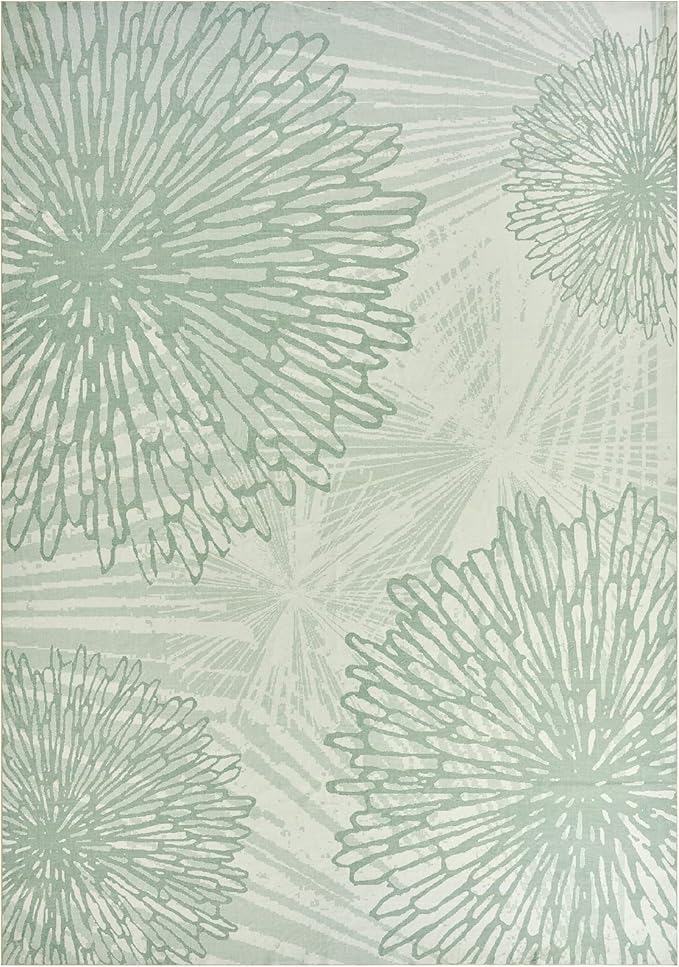 WITSHOCK 6x9 Washable Rug for Living Room,Modern Floral Distress Print Pattern Area Rugs,Stain Resistant with Non Slip Backing Carpet for Dining Room,Bedroom & Home Decor,Green/Light Green
