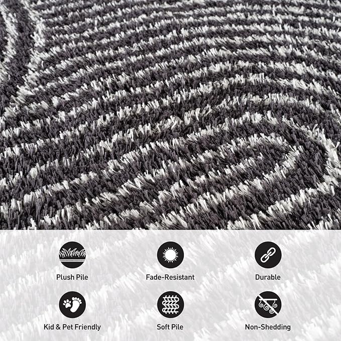 Rugshop Circles Arch Shag Area Rug Anthracite Dark Gray 2' x 3' Ideal for Entryways, Kitchens, or Small Spaces