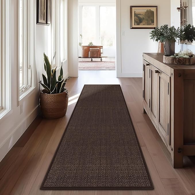 GOYLSER Non Slip Carpet Runners for Hallway, Absorbent Laundry Room Rug Runner Non Slip Washable,10ft Natural Jute Long Kitchen Mat Runner, Deep Brown