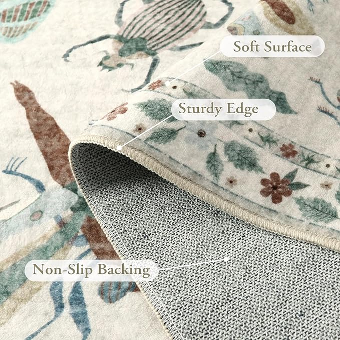 Lahome Insect Washable Runner Rug, 2'6''x8' Soft Hallway Rug Non Slip, Ultra-Thin Kitchen Runners for Hallways with Rubber Backing Carpet for Laundry Bedroom Bathroom(Beige)