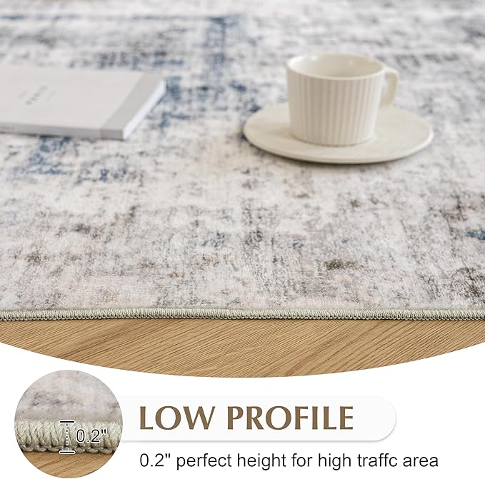 FMFUNCTEX 8x10 Washable Area Rug Brown Blue Neutral Abstract Modern Large Non Slip Carpet for Living Room Bedroom Soft Low Pile Indoor Mat Thin Accent Throw Rug for Dining Room Kitchen Office Nursery