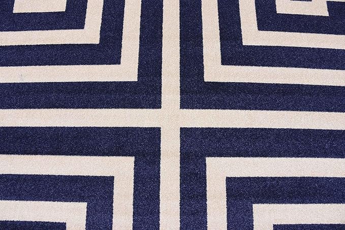 Unique Loom Athens Collection Classic Geometric Modern Border Design Area Rug (8' 0 x 11' 4 Rectangular, Navy Blue/ Beige)