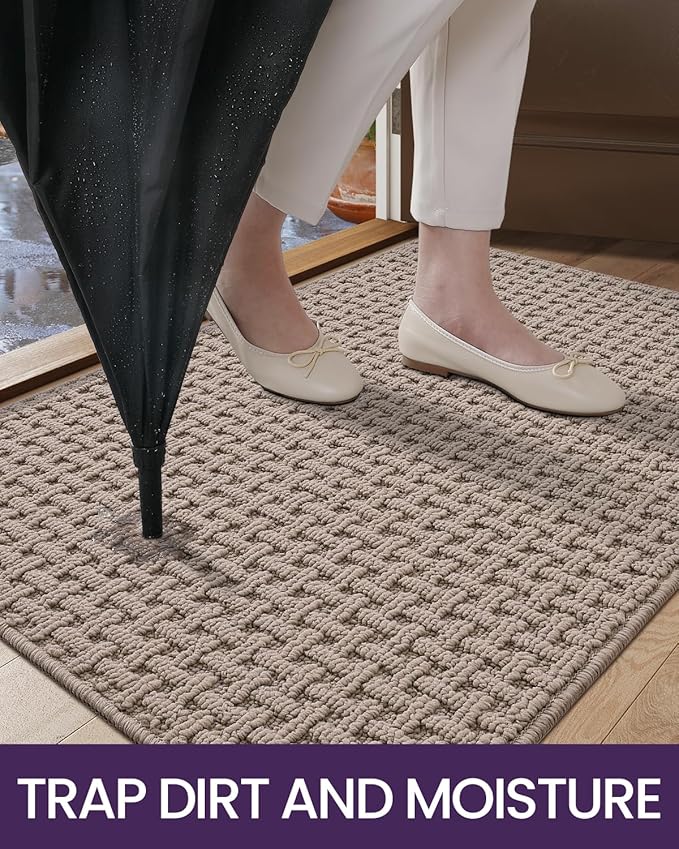 DEXI Front Entryway Door Mat Non Slip 32x48, Washable Entry Way Mats Inside Entrance Low Profile, Welcome Doormat Dirt Trapper for House Floor Home Porter Hall Backdoor Area, Light Taupe