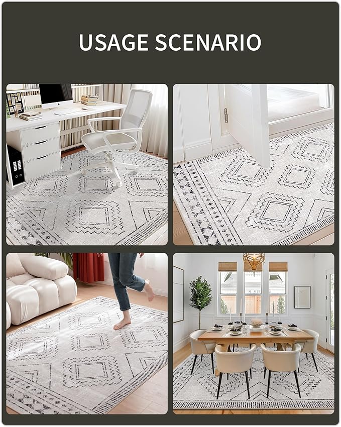 ILANGO Moroccan Runner Rugs for Hallway 2.5'x6' Machine Washable Area Rugs with Rubber Backing Modern Rugs Non Slip Carpet for Kitchen Indoor Floor Dedroom Farmhouse Dining Room, Foldable