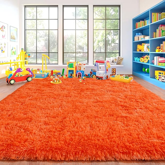 Area Rugs for Living Room, Soft Shaggy Carpets for Living Room, Fuzzy Rugs for Kids' Room, Perfect Decor for Modern Home Orange 6x9 Feet