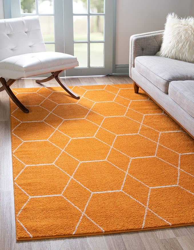 Unique Loom Trellis Frieze Collection Area Rug - Geometric (6' 1" x 9', Orange/ Ivory)