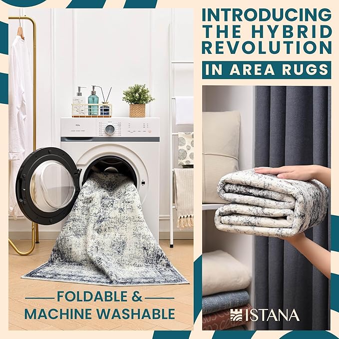 Istana 6x9 Area Rugs - Navy Rugs for Living Room - Luxurious Silk's Soft Touch Living Room Rug - Elegant Non Slip Area Rug