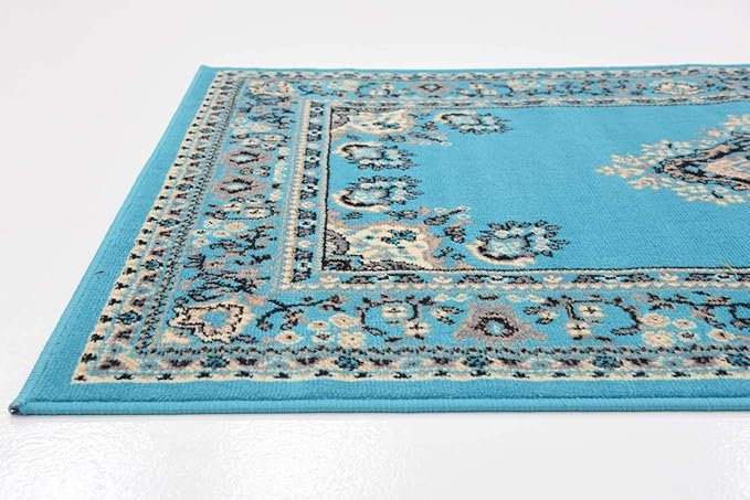 Unique Loom Reza Collection Traditional Persian Style Area Rug, 3 ft x 16 ft 5 in, Turquoise/Ivory
