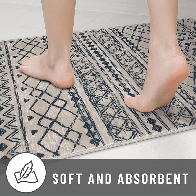 KUTA Moroccan Washable Hallway Runner Rug, 2x6 Non-Slip Vintage Light Brown Black Boho Rugs Kitchen Runners Ultra Soft Distressed Geometric Floor Carpet for Bedroom Laundry Living Room