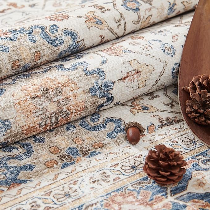 jinchan Area Rug 3x5 Washable Entryway Rug Distressed Orange Multi Vintage Floral Kitchen Print Floor Cover Indoor Doormat Retro Bathroom Living Room Bedroom Office Farmhouse