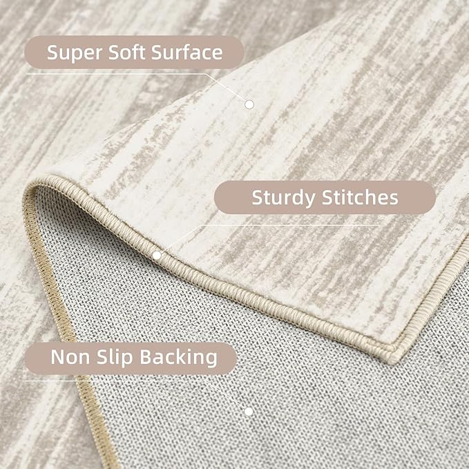 PADOOR Modern Abstract Runner Rug - 2x10 Washable Hallway Rugs, Ultra Soft Non-Slip Low Pile Floor Rugs for Hallway Entryway Kitchen Bedroom Bedside Laundry Room Brown