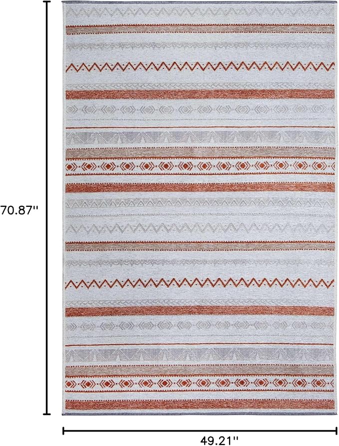 Alfa Rich 4x6 Beige Terracotta Washable Area Rugs for Living Room Bedroom Kitchen Cotton Decor Rug